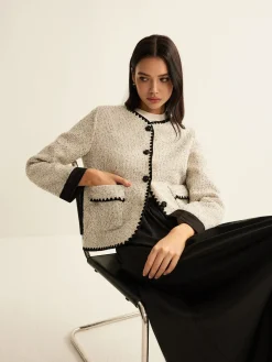 Embroidered Trim Tweed Short Jacket