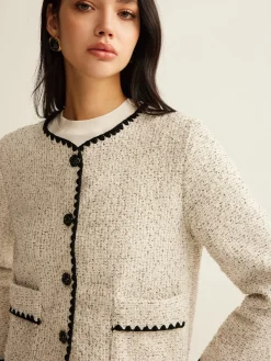 Embroidered Trim Tweed Short Jacket