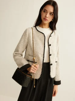 Embroidered Trim Tweed Short Jacket