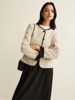 Embroidered Trim Tweed Short Jacket