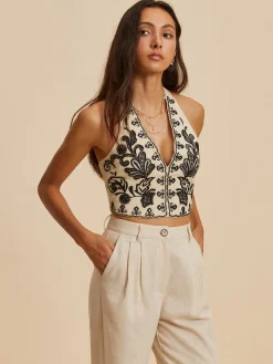 Embroidery Print V-Neck Tank Top
