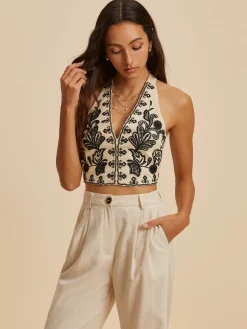 Embroidery Print V-Neck Tank Top