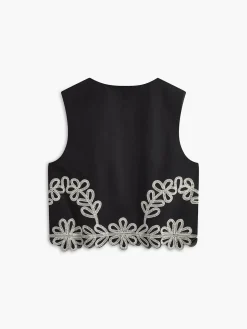 Embroidery Sleeveless Zipper Skirt Set