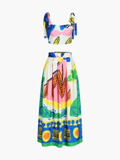 Enjoy Vacation Multi Color Skirt Set