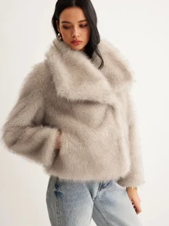 Faux Fur Button Wool Coat
