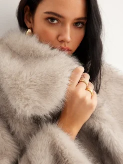 Faux Fur Button Wool Coat