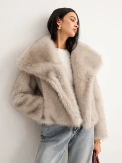 Faux Fur Button Wool Coat