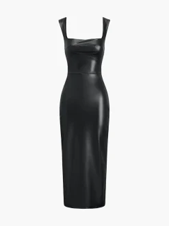 Faux Leather Bodycon Midi Dress