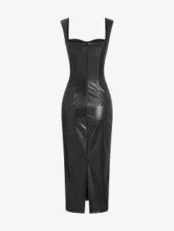 Faux Leather Bodycon Midi Dress