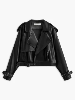 Faux Leather Buckle-Belted Jacket