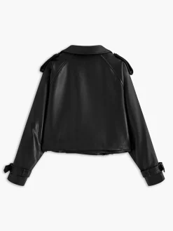 Faux Leather Buckle-Belted Jacket