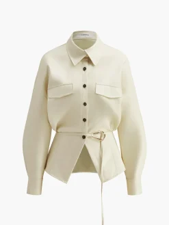 Faux Leather Button Polo Shirt Without Belt