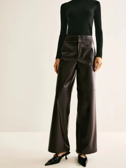Faux Leather Mid Waist Pants