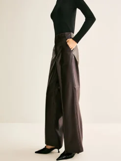Faux Leather Mid Waist Pants