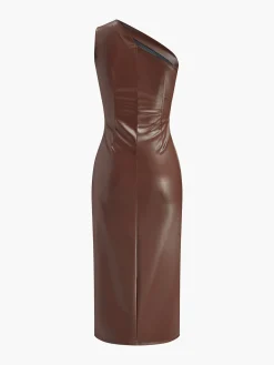 Faux Leather One-Shoulder Zipper Tank Dress