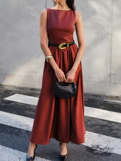 Faux Leather Panel Tank Dress Without Belt
