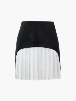 Faux Leather Patchwork Pleated Mini Skirt