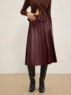 Faux Leather Pleated Midi Skirt
