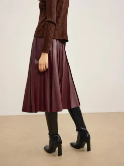 Faux Leather Pleated Midi Skirt