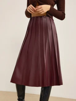 Faux Leather Pleated Midi Skirt