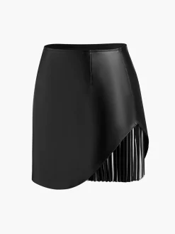 Faux Leather Pleated Panel Skirt