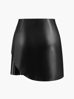 Faux Leather Pleated Panel Skirt