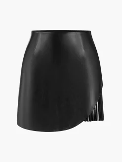 Faux Leather Pleated Panel Skirt