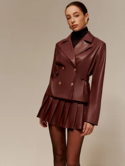 Faux Leather Pleated Skirt Set