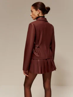 Faux Leather Pleated Skirt Set