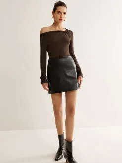 Faux Leather Pockets Mini Skirt