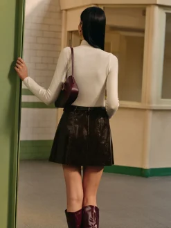 Faux Leather Pockets Skirt Without Belt
