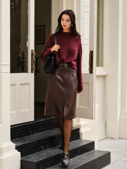 Faux Leather Pockets Skirt Without Belt
