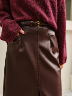 Faux Leather Pockets Skirt Without Belt
