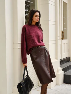Faux Leather Pockets Skirt Without Belt