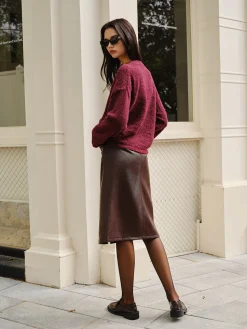 Faux Leather Pockets Skirt Without Belt