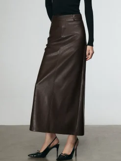 Faux Leather Split Midi Skirt