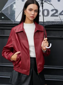 Faux Leather Zip Polo Jacket