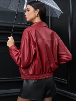 Faux Leather Zip Polo Jacket