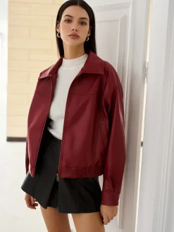 Faux Leather Zip Polo Jacket