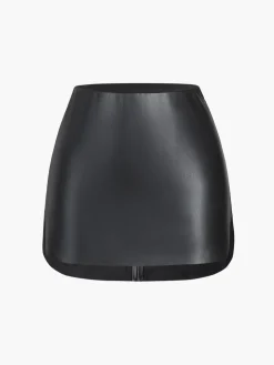 Faux Leather Zippered Mini Skirt