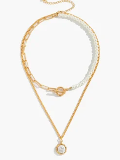 Faux Pearl Disc Pendant Necklace