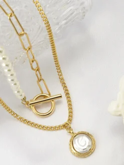 Faux Pearl Disc Pendant Necklace