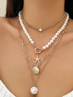 Faux Pearl Shell Beach Style Necklace