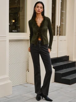 Feather Trim Wool-Blend Slim Sweater