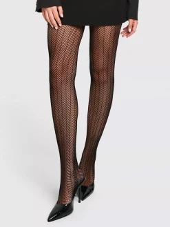 Fishbone-Pattern Sheer Tights