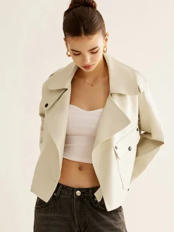Flap-Pocket Faux Leather Jacket