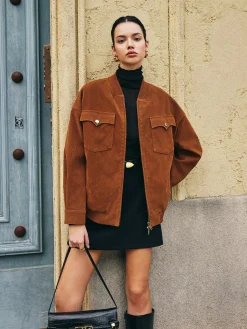 Flap-Pockets Zipper Suede Jacket