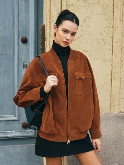 Flap-Pockets Zipper Suede Jacket