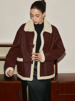 Fleece Lined Faux Leather Lapel Coat