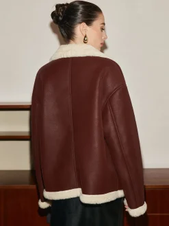 Fleece Lined Faux Leather Lapel Coat